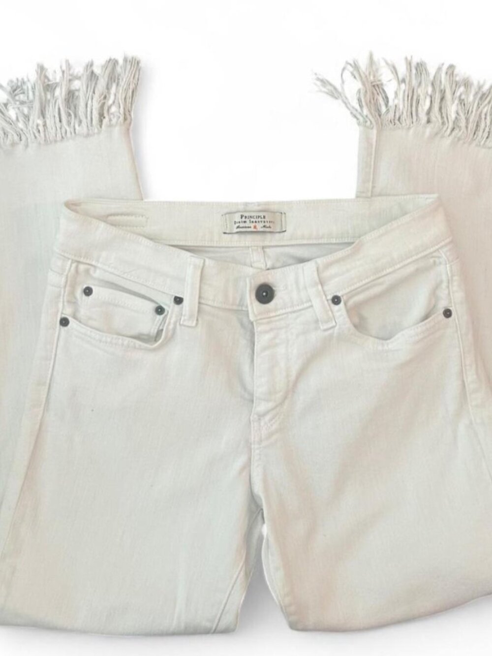 White Fringe Hem Cropped Jeans Coastal Cowgirl Western Chic Size 26